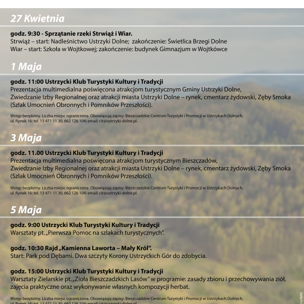 Propozycje Bieszczadzkiego Centrum Turystyki i Promocji na majówkę 2019 r.